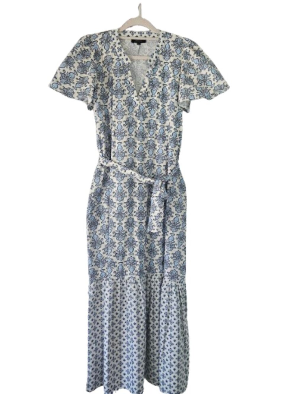 Magari Italy Blue& White Floral Urn Mixed Floral Print Maxi Dress Size M - Picture 1 of 13